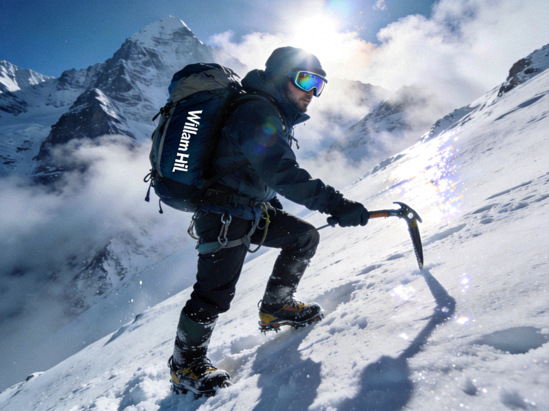 专业登山者在雪山使用威廉希尔登山装备