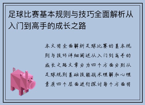 足球比赛基本规则与技巧全面解析从入门到高手的成长之路